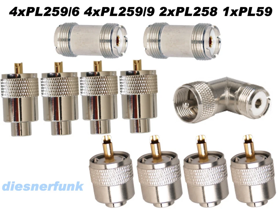 PL SET 4xPL-259/6 4xPL-259/9 2xPL-258 1xPL-59 Winkel Stecker CB Funk Amateurfunk