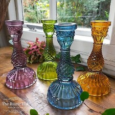 Glass Candle Holder 16cm Blue Green Amber Pink Recycled Glass Candlestick