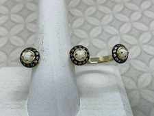 KENDRA SCOTT Odette Double Ring Gold tone white kyocera opal mystic bazaar