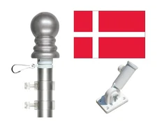 Denmark 3'x5' Polyester Flag & Spinner Flagpole Set w/Adjustable Bracket