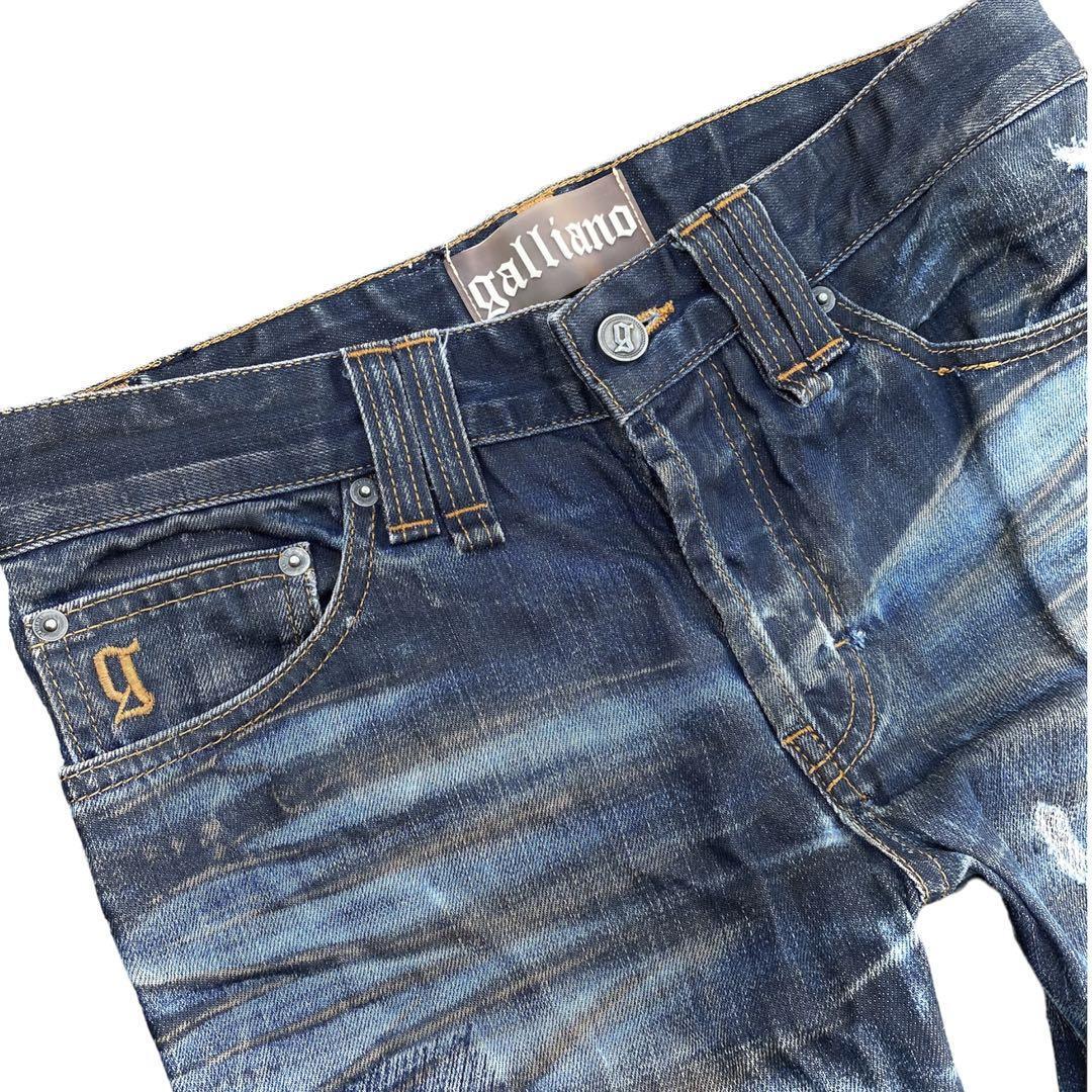 John Galliano Patchwork Damage Denim Pants Blue Size 44/30 Rare 