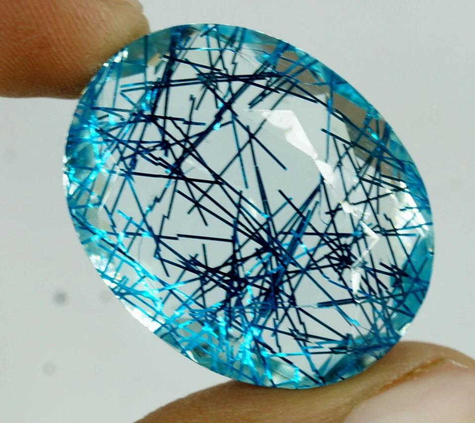 EGL Certified 79.20 Ct Oval Shape Blue Nailing Rutilated Quartz Loose Gemstone  - Image 2 of 4