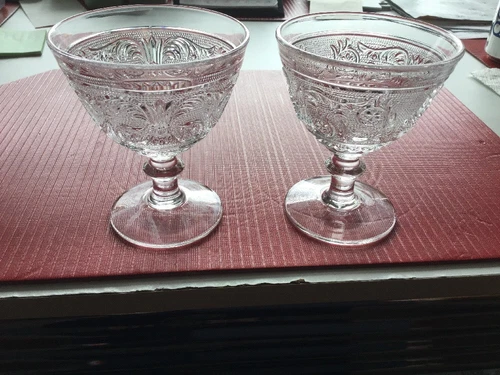 SANDWICH Footed ICE CREAM Dish #41 DUNCAN MILLER Pressed Glass Clear PAIR