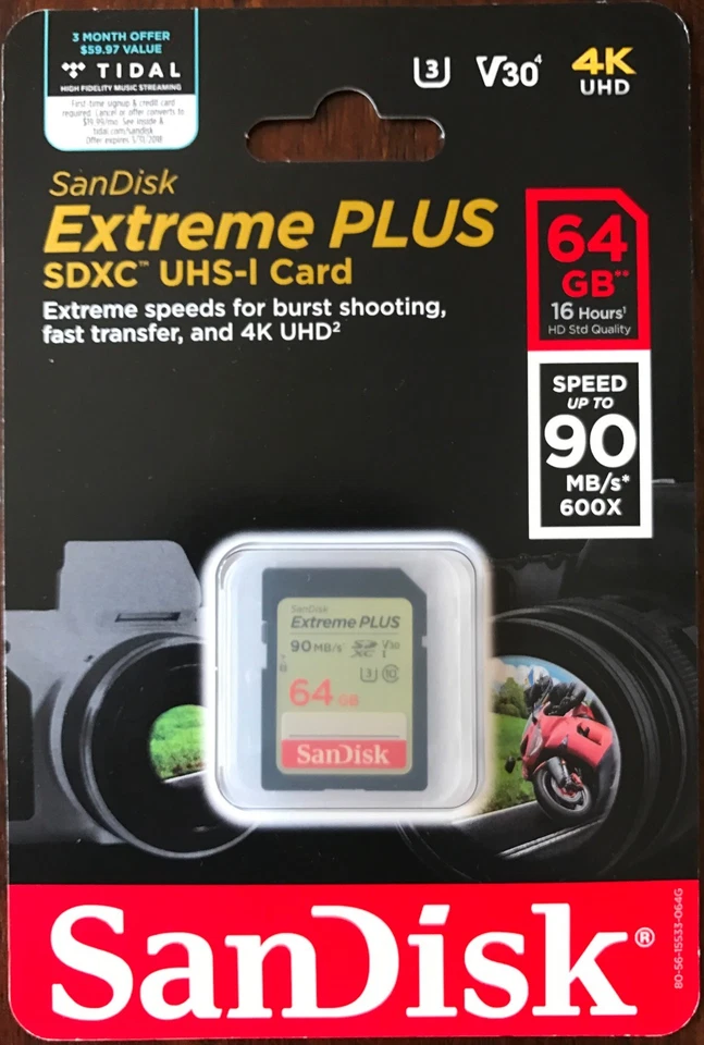 SANDISK SDSDXSF-064G-ANCIN 64GB SanDisk Extreme PLUS SDXC U3 V30 4K Memory Card - Image 3 of 4