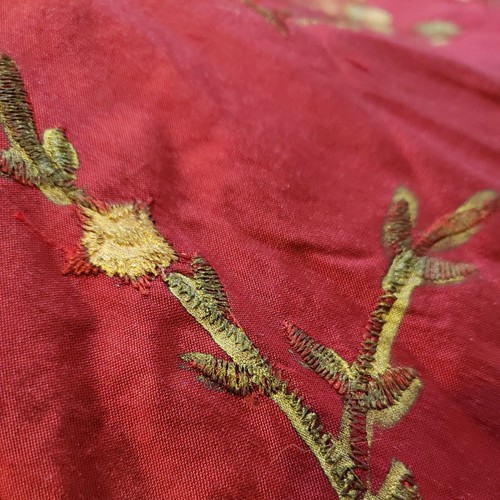 Embroidered Silk Taffeta Fabric Red Gold Painted Foiled 43 x 68 Inch Reversible - Picture 6 of 8