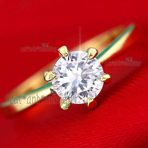 9K GOLD GF CLASSIC CLAW RING SOLID SOLITAIRE LAB DIAMOND ENGAGEMENT