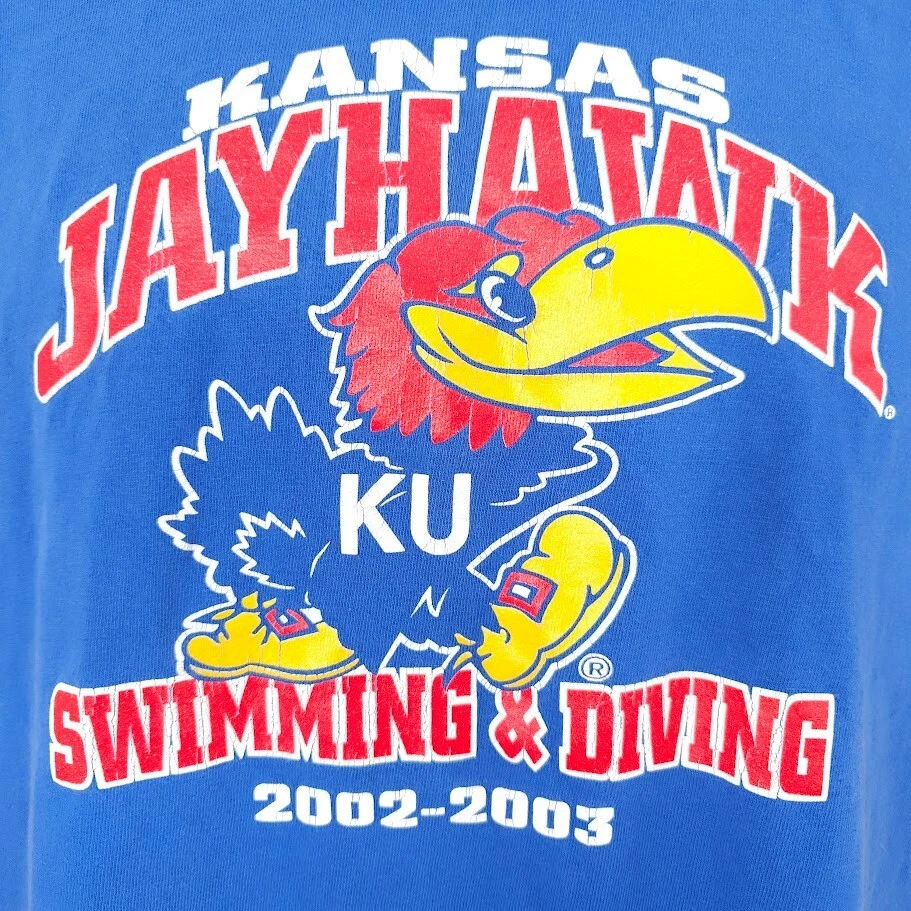 Vintage Kansas Jayhawks T Shirt Mens Size Medium Blue Y2K Swimming & Diving - Image 3 of 4