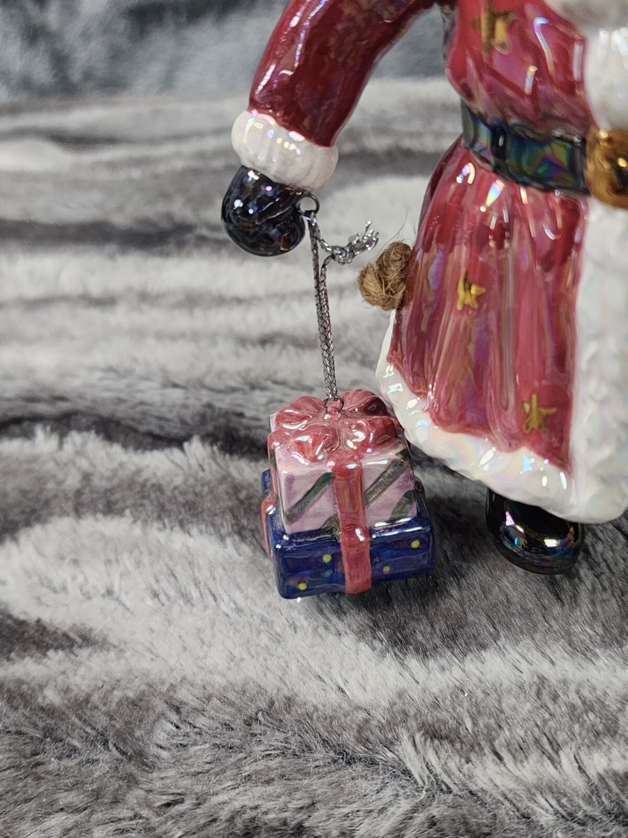 Christmas Ornament Santa Dept 56 Ceramic Iridescent Jointed Santa