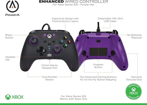 PowerA Enhanced Wired Controller USB Gamepad Purple Hex Black 1524525-01 from JP - Picture 8 of 9