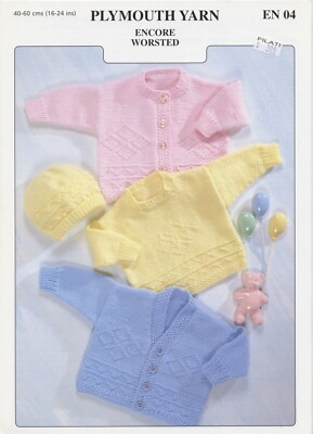 Baby Sweater, Cardigans, Hat Plymouth Knitting Pattern EN04 Encore Worsted 16-24