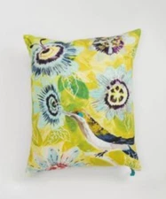 Anthropologie Botanical Musings Pillow, Bright with Hummingbird Bird and Flowers