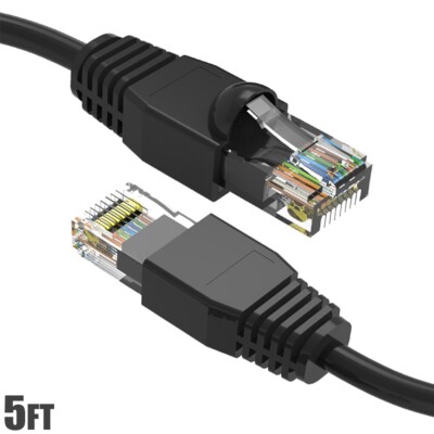5FT Cat6A RJ45 Ethernet LAN Network UTP Patch Cable Cord Gold Pure Copper Black