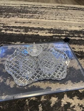 Vintage Pressed Glass Vanity Set 3 Piece Clear Cut Glass Tray with Trinket Dish