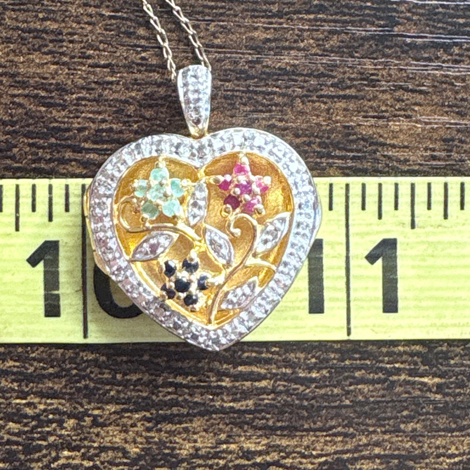 VTG Sterling Silver 925 Ruby Emerald Sapphire Hea… - image 12