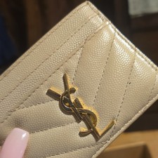Saint Laurent Women  s Beige Quilted YSL Logo Wallet w/ Credit Card Slots