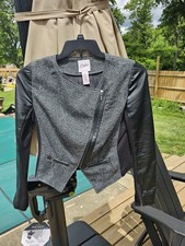 Candies Womens Gray Herringbone Moto Jacket Z...