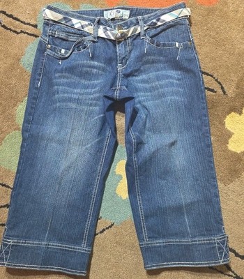 Vintage Y2K Size 9 Jolt Jeans Denim Capris Low-Rise Straight Leg Juniors W/ Belt