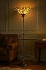 Art Deco Tiffany Stained Glass Floor Lamp – Vintage Uplighter Standing Light