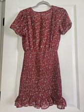 Urban Outfitters Women's Red Ditzy Floral Mini Dress Ruched Ruffle Small