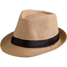 Straw Fedora Hat for Women Men Panama Hat Short Brim Summer Sun Hat Khaki