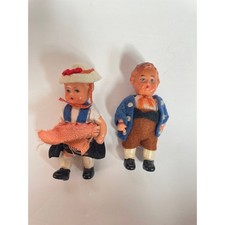 Vintage German Bavarian Miniature Dolls Pair Celluloid Plastic Folk Art