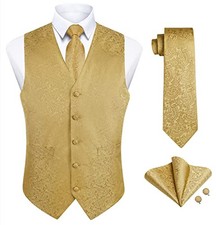 Suit Vest for Men Formal Paisley Mens Vests Dress Tie and Large A01-gold