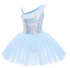 Toddler Kids Girl Sequin Ruffle One Shoulder Ballet Dance Tutu Leotards 5-6 Yrs
