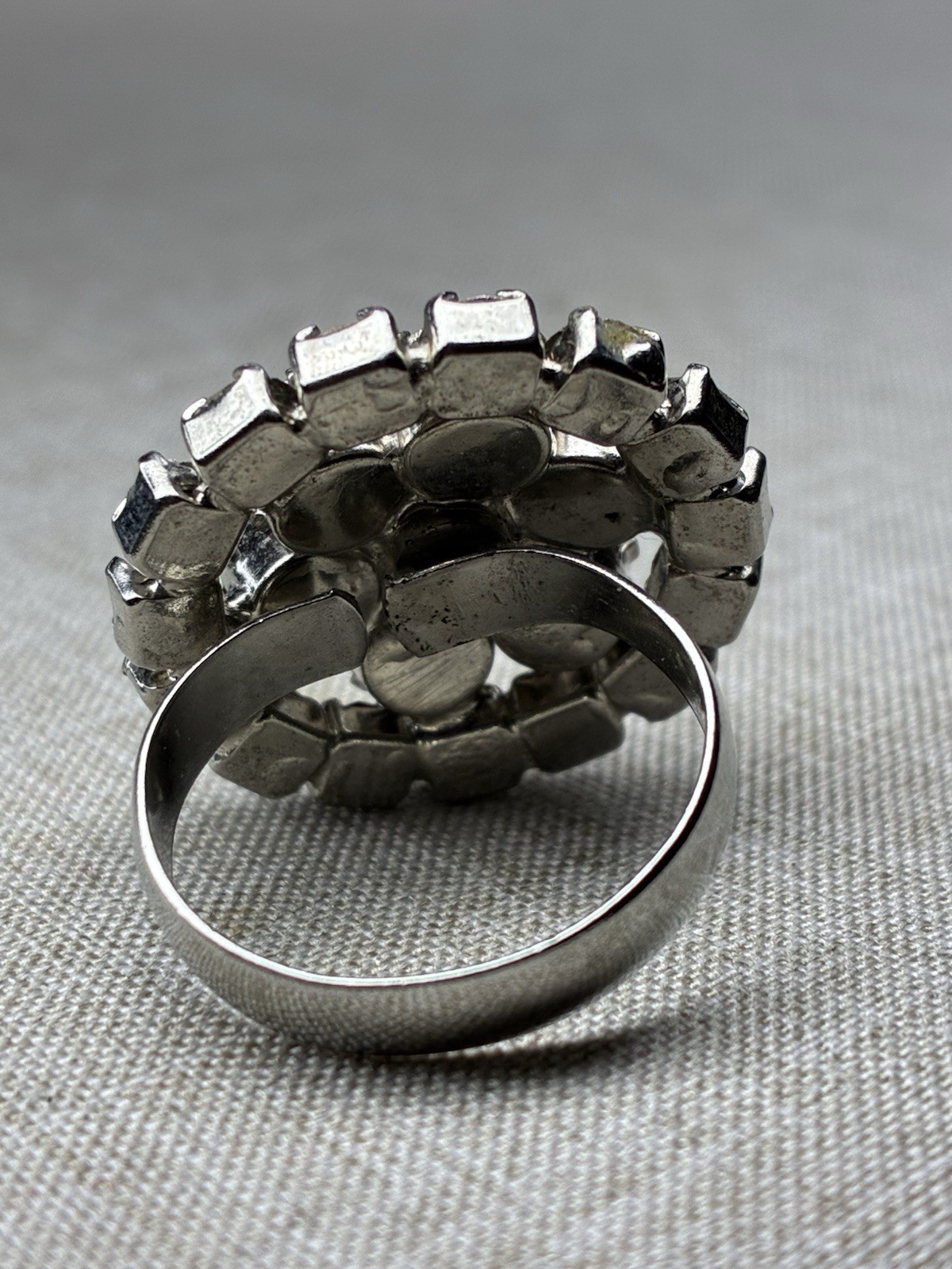 Silver Tone Adjustable Cocktail Ring Crystal Clus… - image 3