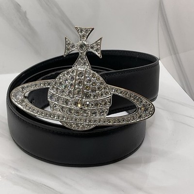 Vivienne Westwood große Größe Silber & Kristall Bas Orb Gürtel, 34-38''