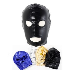 Unisex,Men's Full Face Mask Wetlook Leather Shiny Open Mouth Headgear Cosplay