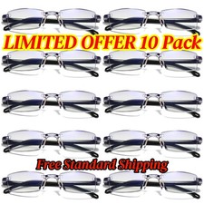10PK Mens Rectangular Rimless Blue Light Blocking Reading Glasses Unisex Readers