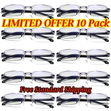 10PK Mens Rectangular Rimless Blue Light Blocking Reading Glasses Unisex Readers