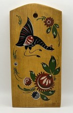 Folk Art HandPainted Decorative Wood Wall Hanging Bird Floral Motif 9.25 Hx4.5 W