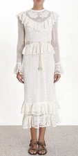 Zimmermann Allia Crochet White Midi Dress Womans Size O AUS 8