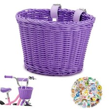 Kids Bike Basket Front,Hand-Woven Multi-Color Boys Girls Front Bicycle Purple