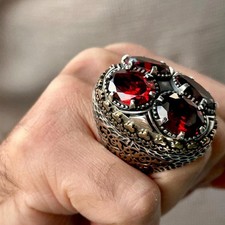 Anello uomo argento pietra rubino grande stile ottomano uomo