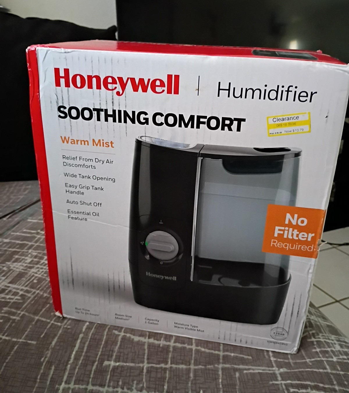 Honeywell Soothing Comfort Warm Mist Humidifier, No Filter, Essential Oil, Black