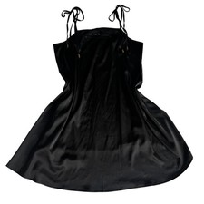 Nasty Gal Black Satin Tie Shoulder Button Neckline Mini Slip Dress Womens 12