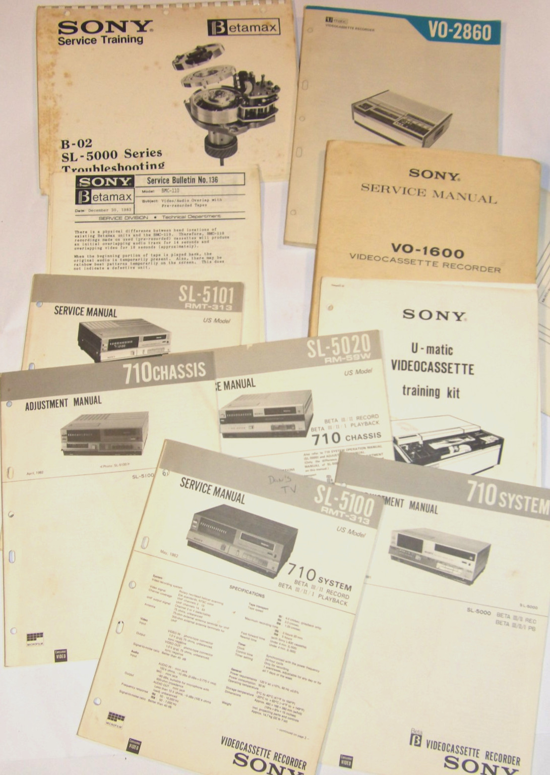 10 VINTAGE SONY SERVICE MANUALS! BETAMAX/BETA/U-MATIC/TRAINING/VIDEO RECORDER+++