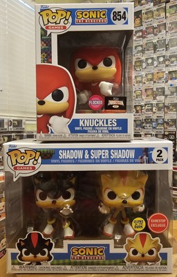 Funko Pop Sonic Shadow and Super Shadow 2 Pack/Knuckles Exclusives Bundle New