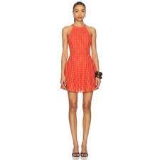 Lovers + Friends Red Grid Halter Open Back Fit & Flare Mini Dress Size S NWOT