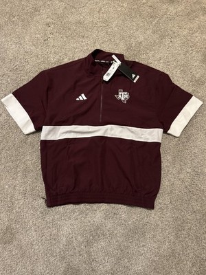 Texas A&M Aggies Jacket Mens Medium Maroon Football Adidas 1/4 Zip AEROREADY