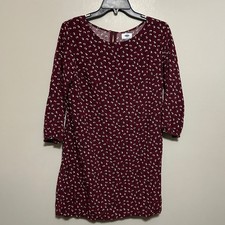 Old Navy Dress M Burgundy Floral Print Sheath 3/4 Sleeve Zip Casual Romantic