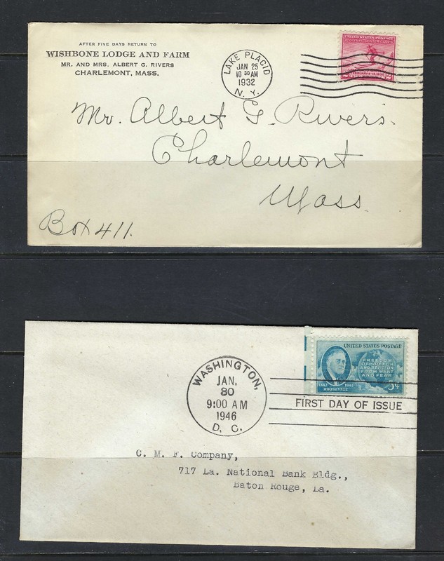 US FDC 1932-1946 #718, 933, 939-942 Artcraft (3) No cachet (3)