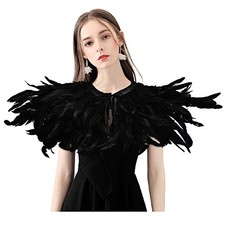 Black Witch Feather Collar Crow Shawl Costume Halloween Swan Wings Style-2