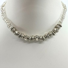 Vintage Silver Tone Beaded Statement Necklace Clear Crystal Glass Retro Boho Y2K