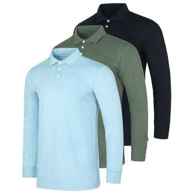 REAL ESSENTIALS 3 PACK LONG-SLEEVE POLO SHIRT - SIZE: MEN XL - BLUE/GREEN/BLACK