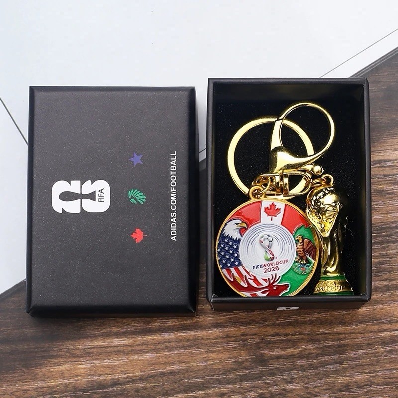 2026 World Cup Keychain Set Trophy & Medal Keyring Gift Box Soccer