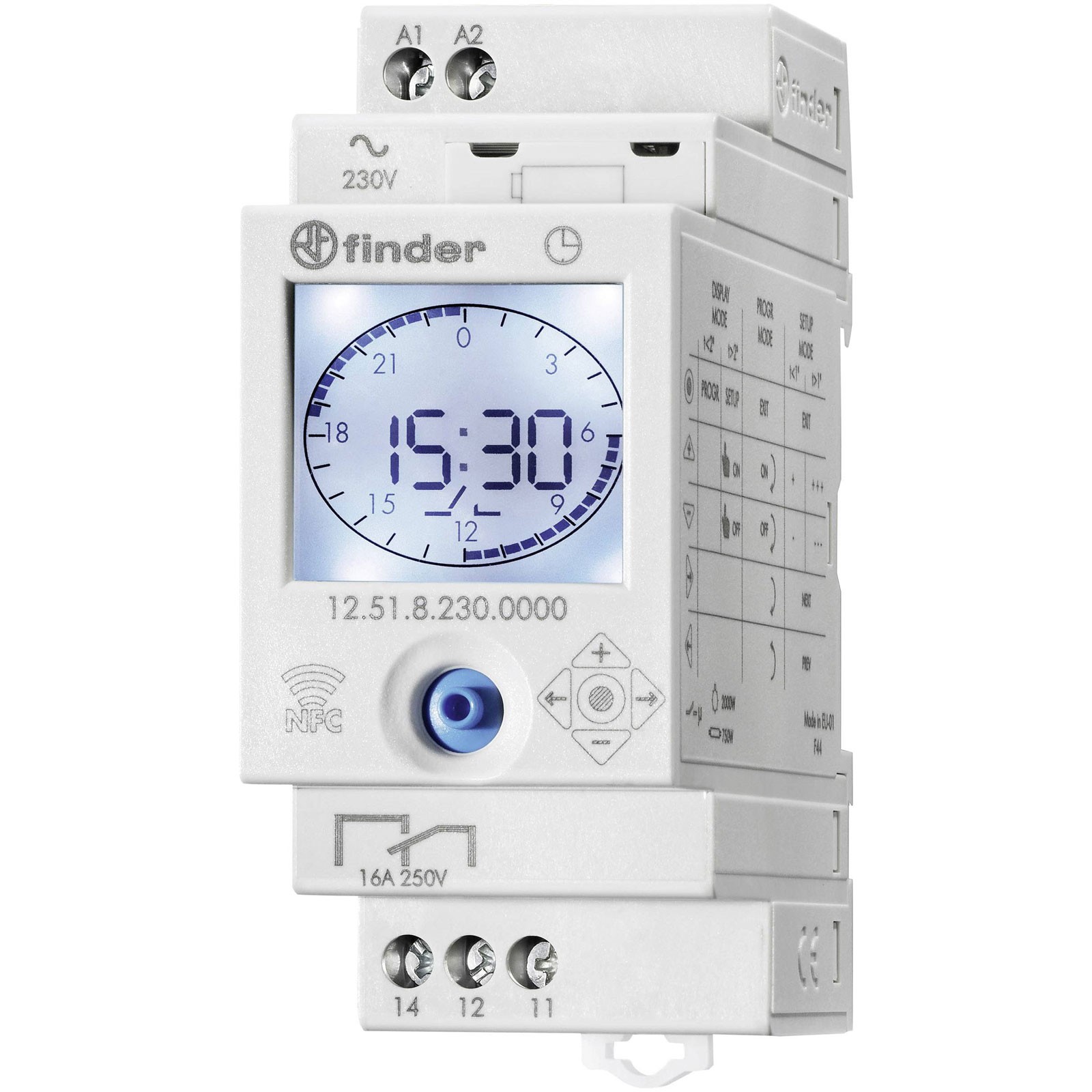 Finder NFC DIN Rail timer 230V AC programmable via app