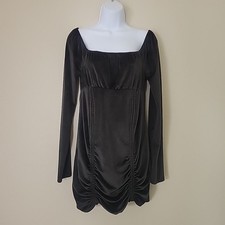 SO Velvet Bodycon Ruched Mini Dress Black Long Sleeves Sz M Whimsigoth Clubwear